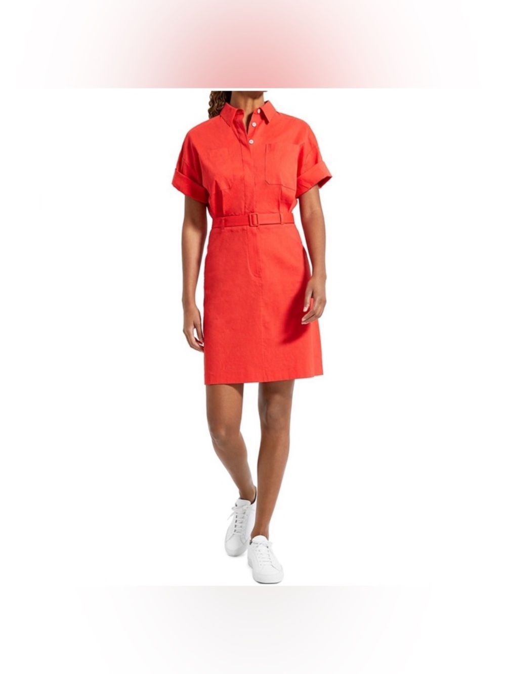 THEORY Eco Crunch Belted Mini Shirtdress In Poppy RED WOMENS Dress
